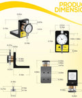Detailed dimensions of Dial Indicator With 360 Degree Rotation And Heavy Magnetic Base for woodworking machinery.