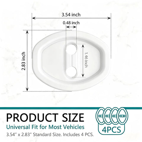 Heavy Duty Silicone Door Latch Covers for Your Ride Prevent Metal on Metal Screeching Sound with Self Adhesive Backing to Silence Door Jams on Cars Trucks Suv White Pack of Four dimensions 3.54x2.83 inches.