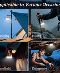 Four Pack Rechargeable Camping Lanterns With 300 Lumens, Three Light Modes, shown for camping, hiking, handheld, and emergencies