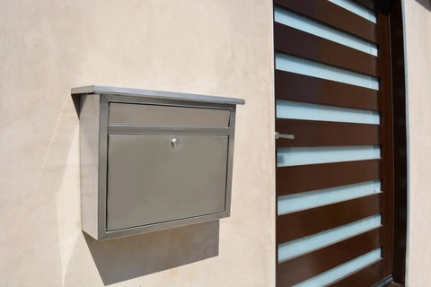 Locking Wall Mount Mailbox In Brushed Stainless Steel For Outdoors With Key Drop Box And Large 12.9 Inch Mail Slot