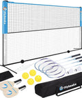 Portable 17ft Multi Sport Net Set For Backyard And Driveway, Height Adjustable From 36 To 61 Inches, Includes 4 Aluminum Rackets