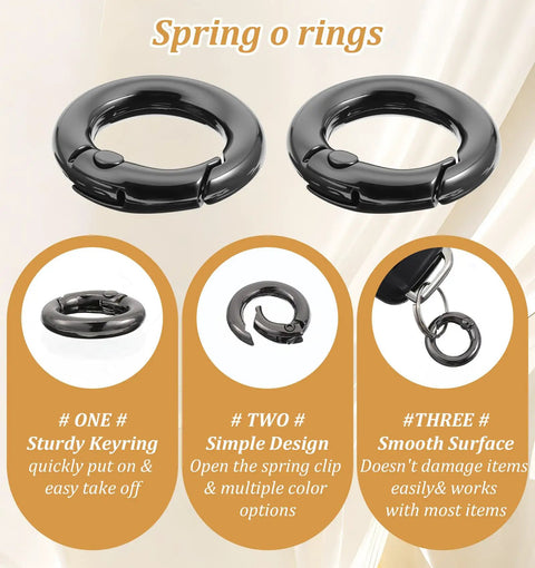 Mini Carabiner Clips Pack Of 20 For Keys And Gear, Lightweight Zinc Alloy Micro Clasp, 0.67 Inch Size, Great For Backpacks Purses Dog Tags Keychains And Charms, Black, showcasing spring o rings with multiple features