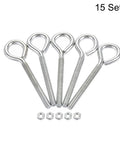 Heavy Duty M4x40mm Eye Hook Screws Kit 15Pc Carbon Steel Hanger Eyelets With Hex Nuts For Metal And Wood Projects Built Tough Eyelet Hooks Hardware Bundle, 5 hooks with nuts