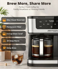 12 Cup Programmable Dual Coffee Maker With Single Serve And Multi Brew Modes For K Cup Pods And Ground Coffee, 1000W Fast Brew, Delay Start, 2 Hour Keep Warm, Touchscreen, 60 Oz Glass Carafe, Ideal For Home And Office displaying brewing options and features