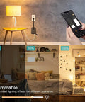 2 In 1 Outdoor Smart Dimmer Plug With Dual Outlets in use, controlling lamp brightness via smartphone app, demonstrating dimmable settings.