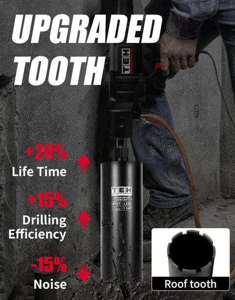 TEH 3-inch wet diamond core drill bit with 1-1/4" thread for reinforced concrete, black metal body