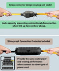 Heavy Duty Outdoor Extension Cord 200 Feet 12 Gauge 3 Prong Grounded Power Cable connection feature demonstration.