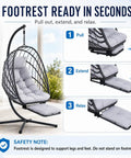 Chill Hanging Egg Chair With Stand And Retractable Footrest In Dark Gray Frame Wicker Rattan Swing Chair With Thick Cushion