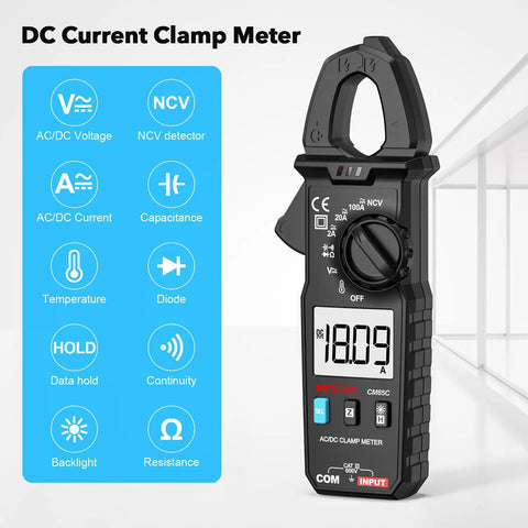 Digital Clamp Meter Multimeter With True RMS Auto Ranging 100A 600V Measures AC DC Current and Voltage Temperature Capacitance
