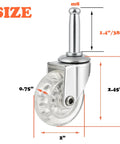Bulletproof Two Inch Swivel Caster Wheels With No Sweat Mounting Sockets Crystal Clear smooth ride, showing size and wheel detail.