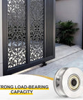 Top Shelf 304 Stainless Steel U Groove Pulley Wheel 10mm Bore 48mm OD attached to ornate gate for smooth cable operation.