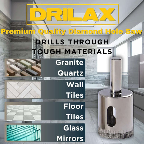 Drilax 1-inch diamond drill bit, triple-coated edge for granite, quartz tiles
