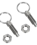 Rock Solid Stainless Steel Spring Loaded Pull Ring Indexing Plunger Knobs Pair with nuts, heavy duty for precision tools.