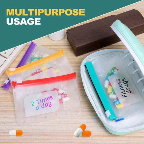 Waterproof A7 Pill Organizer Kit With 7 Large Zipper Pouches For A7 Binder BPA Free Weekly Medicine Storage Color Coded