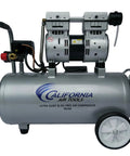 Ultra Quiet Oil Free Air Compressor With An Eight Gallon Aluminum Tank, showing motor and rolling wheels.