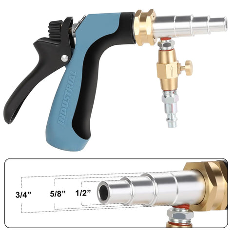 Pro Grade Water Heater Cleaning And Flushing Tool Gun With Air Adjustable Pressure Sprayer showcasing hose fittings