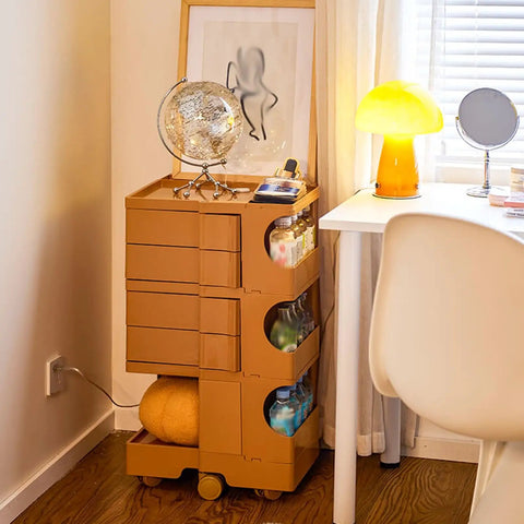Make Your Space Pop With This Hella Sturdy Multipurpose Utility Storage Cart Featuring Smooth 360 Rotating Abs Plastic Wheels For Bedroom And Living Room Flex in a cozy corner with decorative globe.