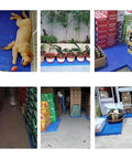 Plastic Pallet Storage Grid Pad in use at garage and supermarket with plants and boxes, showcasing HDPE breathable grids for heavy duty storage.