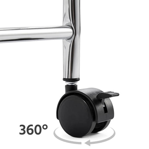 Close-up of lockable 360-degree wheel on chrome frame of 10 Drawer Rolling Storage Cart With Lockable 360 Degree Wheels.