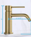 Side view of Brushed Gold Bathroom Faucet With Single Handle For One Hole Sinks Built From Brass And Stainless Steel Includes Pop Up Drain Assembly And Water Supply Lines Drip Free Cartridge And Easy Install Vanity Faucet