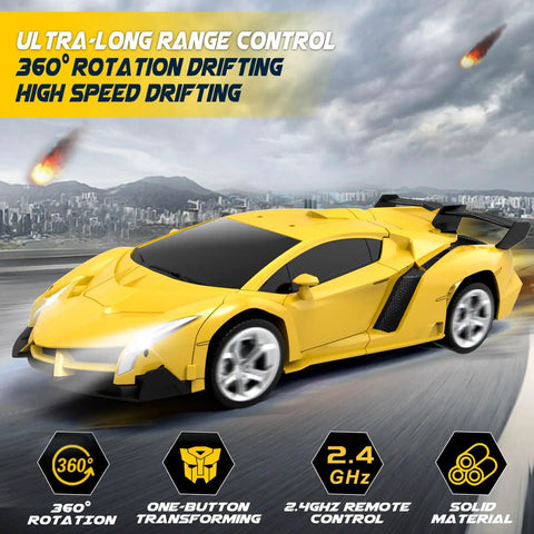 Transforming Remote Control Car For Kids With Two Point Four GHz, Fast Response RC Car With 50 Meter Range in robot style, on road