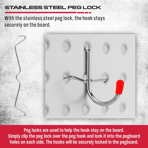 All In One Pegboard Hooks Set For Garage And Workshop Organization, 121 Piece Chrome Plated Metal Hooks With Bins And Tool Hangers, built tough with a stainless steel peg lock detail.
