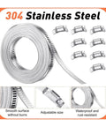 Heavy Duty 12 Inch Adjustable Stainless Steel Hose Clamps Tool Kit With Cut To Fit Metal Straps And Super Strong Worm Gear Fasteners For Auto Home Repair Projects, 304 stainless steel coil and clamps