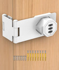 Built Like A Tank 90 Degree Cabinet Combination Lock Latch In White Heavy Duty Zinc Alloy Digital Lock Set For Office Files And Home Drawers Rust Proof Storage Hardware Smooth Fit mounted on wood with screws.