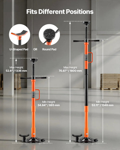 Legit Heavy Duty Underhoist Support Stand With Adjustable Height And Smooth Bearing Handle For 2204 Lb Rides showing max and min heights.
