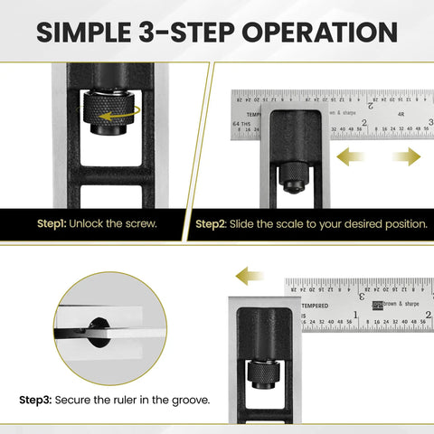 Reading Double Square For Precision Layout And Machine Alignment Adjustable 4 Inch Blade operation steps