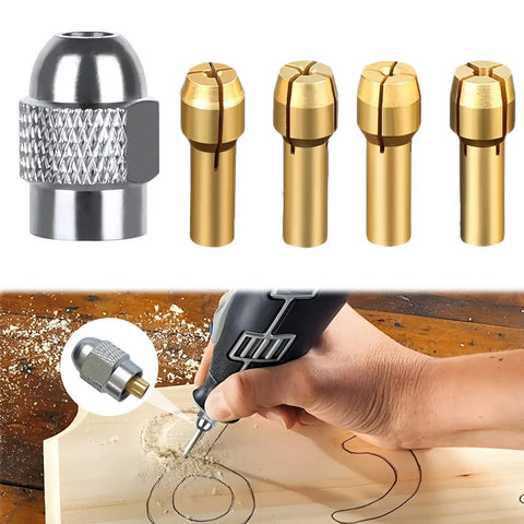 Rotary Tool Chuck Adapter for Dremel 4485 with keyless chuck and brass collets engraving wood, precision crafting kit