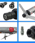 Heavy Duty Air Die Grinder Kit With 1/4 Inch Straight Shaft And Rugged Aluminum Housing showing collet and attachments.