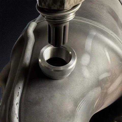 Rock Solid 304 Stainless Steel Oxygen Sensor Bung And Plug Kit With M18 X 1.5 Thread welded on an exhaust pipe in use.