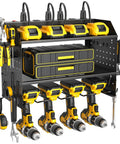 Power Tool Organizer Wall Mount With 3 Layer Charging Station 6 Outlets 4 Drill Holders And Drill Bit Rack Hooks And Adjustable Shelves