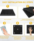 Easy installation steps for Heavy Duty Acoustic Foam Panels 12 Pack 1 Inch Thick 12 By 12 Black Wedge For Studio Recording Home Office.