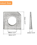 Beveled Square Washers For M8 Bolts, 304 Stainless Steel, 18x18mm Outer, 3.8mm Thick, 8mm Hole, front and side view