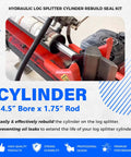Pro Grade Hydraulic Log Splitter Cylinder Rebuild Seal Kit for 4.5 Inch Bore and 1.75 Inch Rod image showing cylinder setup