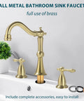 8 Inch Widespread Brushed Gold Bathroom Faucet With Overflow Pop Up Drain Assembly And 3 Hole Mount Solid Brass Vanity Sink Tap