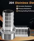 Two Pack Stainless Steel 1-1/4 Inch NPT Male Hose Barb Fittings Connectors for Water Air and Gas Lines, shiny finish