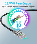 Ultra Slim Cat6a Patch Cables 1ft Pack Of 24, Flexible 10G Ethernet Cables, 28AWG Pure Copper, Black, 550MHz, POE Support