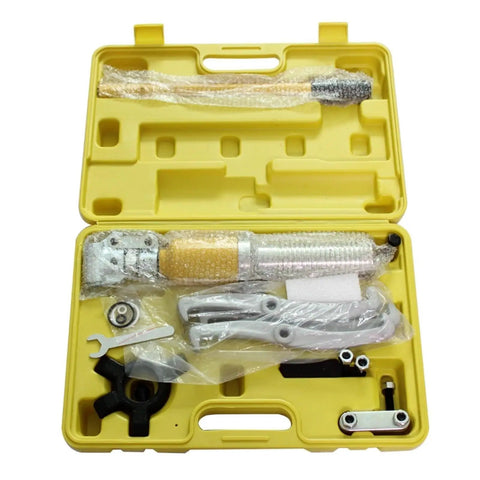 Pro Level Hydraulic Puller 5 Ton Capacity With Swappable Two And Three Claw Jaws Heavy Duty Bearing Hub Remover kit in yellow case.