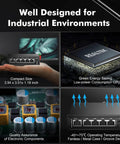 Image showcasing the Industrial 5 Port Ethernet Switch Built Tough With 4 Local Ports And 1 Uplink with compact size and energy-saving features.