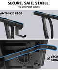 Close-up of Heavy Duty Z Frame Keyboard Stand with anti-skid pads and secure straps for stability and safety.