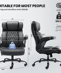 Big And Tall 500Lbs Office Chair With Inflatable Lumbar Support, front and side view, extra wide seat, ergonomic design.