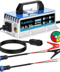 Heavy Duty 12V 30A LiFePO4 Battery Charger With 14.6V Output, IP67 Waterproof, showing dual connectors and 0V wake up feature