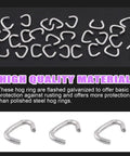 Heavy Duty Galvanized Hog Rings Assortment Kit 1000 Pcs 3 8 Inch Steel Loop Pins showing flashed galvanized hog rings.