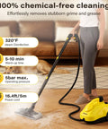 Top Shelf Multi Purpose Steam Cleaner That Crushes Stubborn Tile Grout Burns Off Kitchen Grease And Whips Car Interiors To A Flawless Shine With 23 Heavy Duty Nozzles Chemical Free Deep Cleaning Power in use on floor.