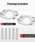 1.75 Inch Split Flange Repair Kit For Exhaust Pipes Carbon Steel Oval Pipe Connectors With Hex Socket Bolts includes 2 split flanges and 4 bolts.