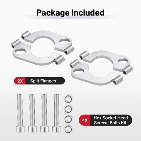 1.75 Inch Split Flange Repair Kit For Exhaust Pipes Carbon Steel Oval Pipe Connectors With Hex Socket Bolts includes 2 split flanges and 4 bolts.