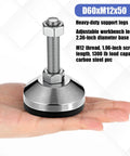 Heavy Duty Adjustable Leveling Feet With 2.36 Inch Diameter Base And M12 Thread Anti Slip Rubber Foot Supports Up To 5280 Lb held in hand